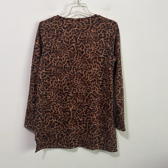 Chicos Tunic Top 0 Small Animal Leopard Brown Long Sleeve Shirt Trendy Work - Picture 9 of 9